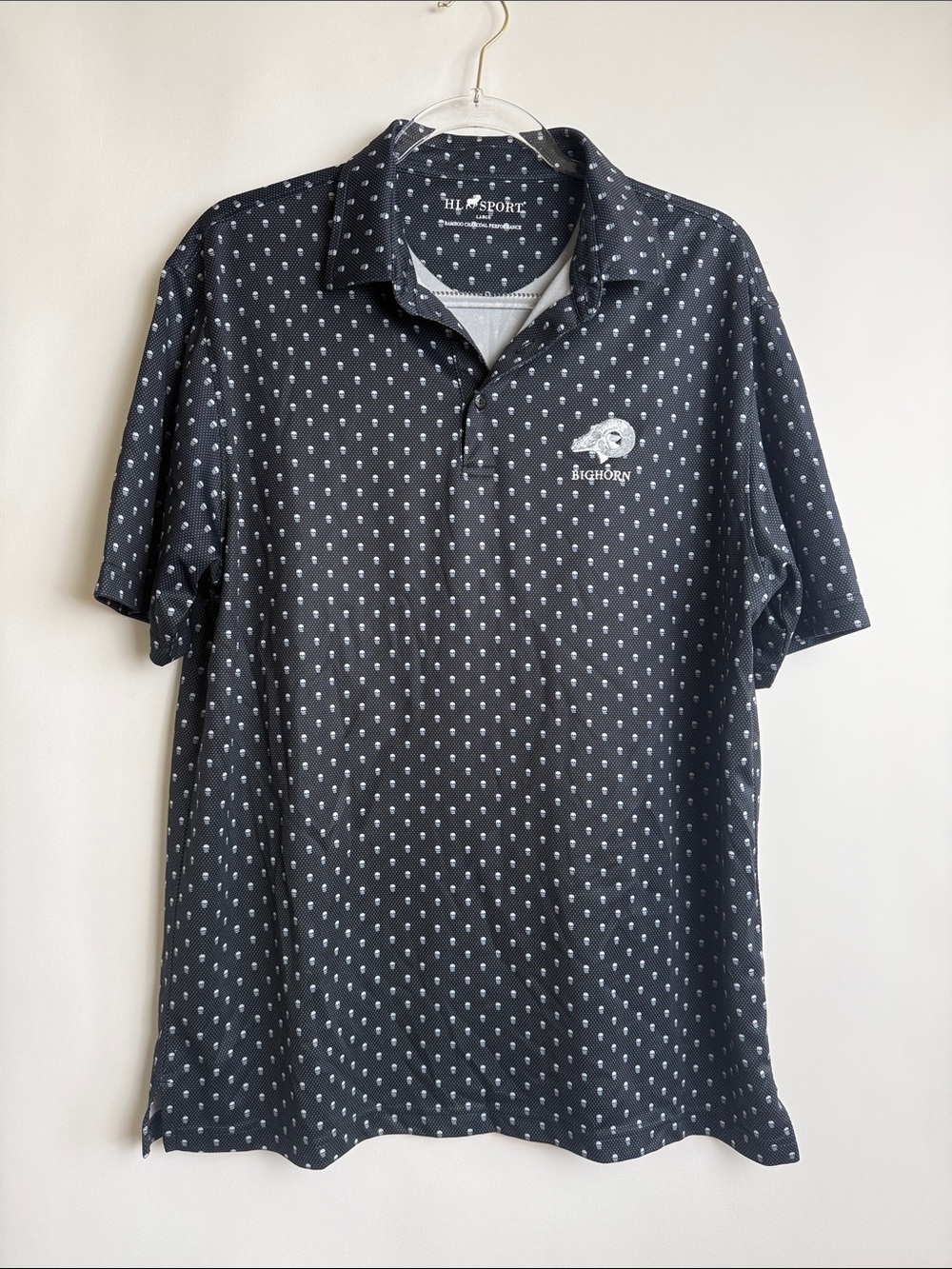 HL Sport Polo Shirt Mens Large Black Performance Bamboo Golf Bighorn Skeltons